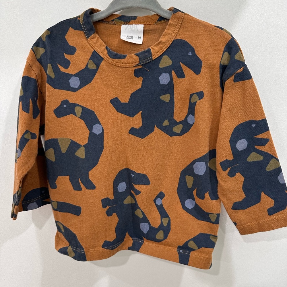 Zara Baby Dinosaur Long Sleeve Shirt with Geometrical Shapes - 12-18m - Picture 1 of 6